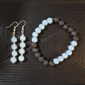 Handmade Elegant Opal and Black Stone Beaded Jewelry Set